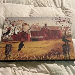 Rustic Red Barn Canvas Wall Art with Crows